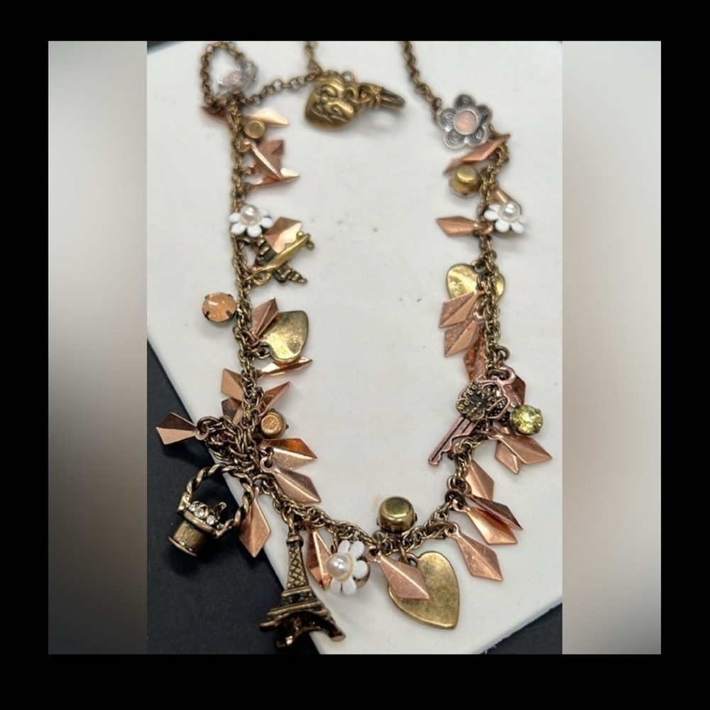 Betsy Johnson, wanderlust, multi mini charm, crystal necklace
